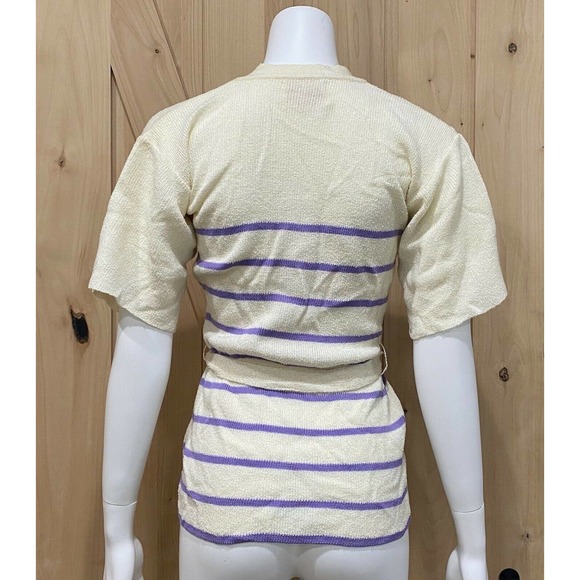 Vintage Cardigan Sweater Tie Belt Stripe Embroidered Flower Medium - Picture 8 of 9